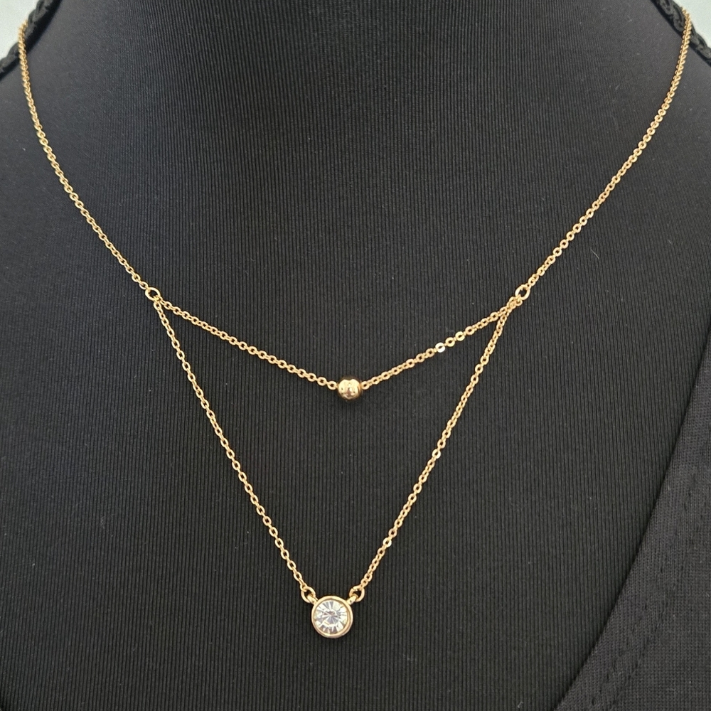 NWT Marlyn SchiffDouble Layered Gold Tone Necklace with Clear Crystal Gold Bead